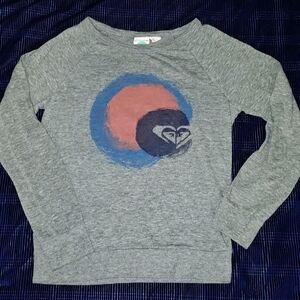 Roxy Girls Gray Long Sleeve Tee with Blue and Coral Graphic